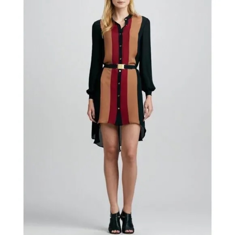 Haute Hippie Wide Stripe Silk Button Down Long Sleeve Shirt Dress Size Small
